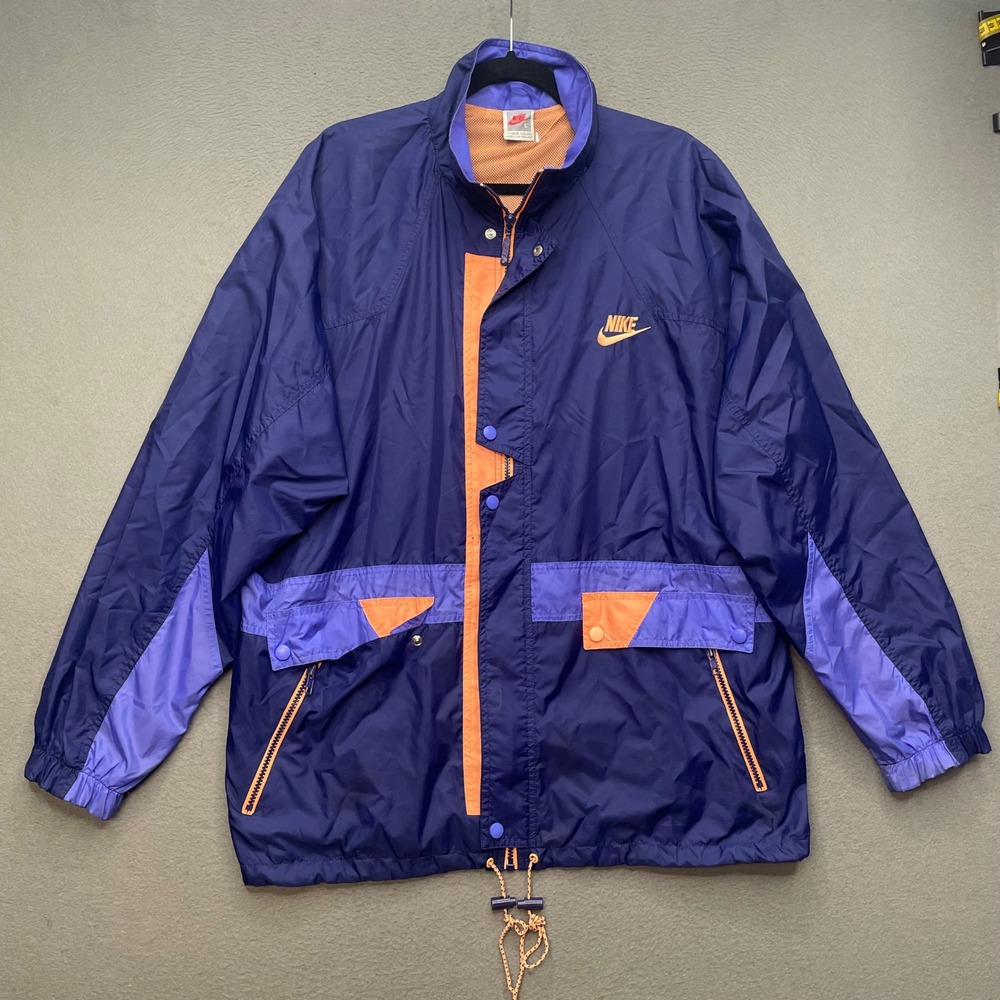 Nike Men Windbreaker Polyamide Large 90s Retro Colorblock Purple Orange Jacket